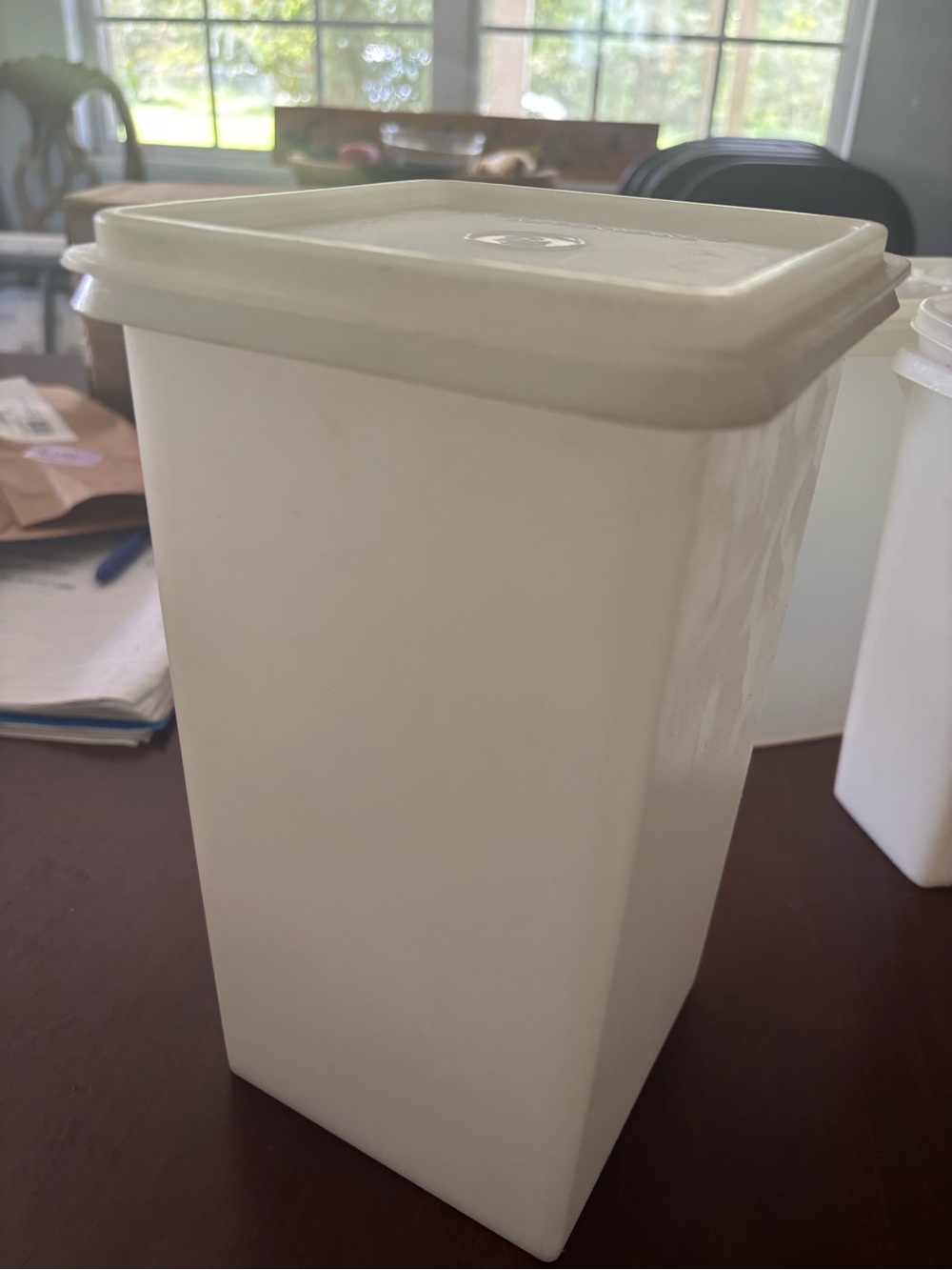Vintage 70's Tupperware Tall White Plastic Storage Canister with Lid